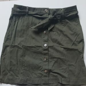 Olive Green Button-Front Skirt